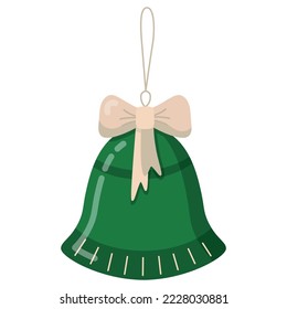 Juguete verde del árbol de Navidad en forma de campana con un arco beige.