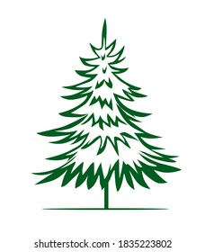 Green Christmas Tree. Vector illustration and Icon.