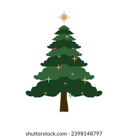 A Green Christmas Tree vector, illustration on isolated background, Vector set of cartoon Christmas trees, pines for greeting card, invitation,banner
