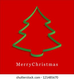 Green christmas tree. Vector illustration.Green tree made of paper on a red background. Vector illustration.