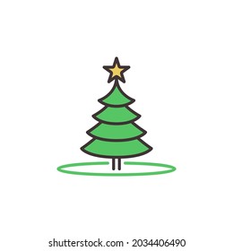 Green Christmas Tree with Yellow Star vector concept icon or symbol