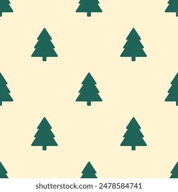 Green christmas trees on beige background. Vector seamless pattern. Best for textile, wallpapers, wrapping paper and seasonal decoration.