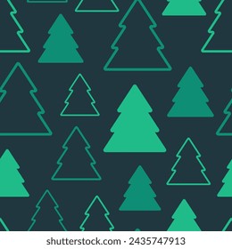 Green christmas trees on dark background. Vector seamless pattern. Best for textile, wallpapers, wrapping paper and seasonal decoration.