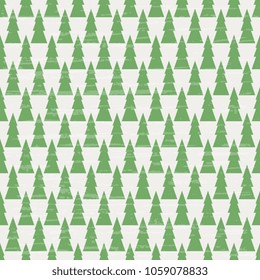 Green Christmas trees on a white textured background. Seamless vector illustration for hoop, surface, wrapping, cards, wallpaper.