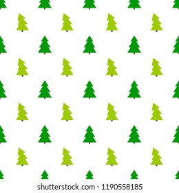 Green Christmas trees pattern on white background. Vector illustration