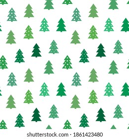 Green Christmas trees seamless pattern. Vector illustration.