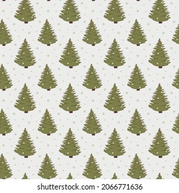 Los árboles de navidad verde son un patrón sin fisuras con nieve sobre fondo blanco. Ilustración del vector
