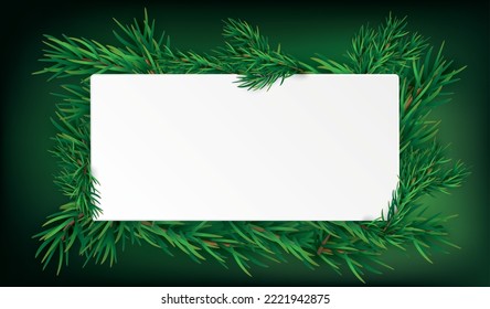 Green Christmas Twigs White Rectangle