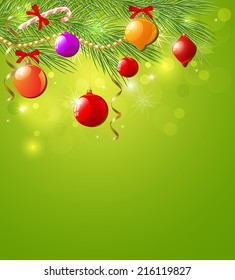 Green Christmas  vector background with decorations 