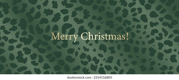 Green Christmas vector illustration with animal pattern. Luxury background cover design, invitation, poster, flyer, wedding card, luxe invite, business banner, prestigious voucher.