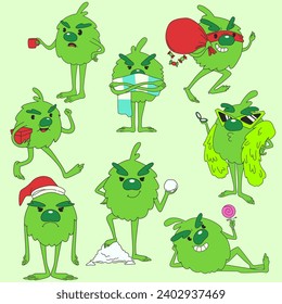 Green Christmas Villain Cartoon Illustration 