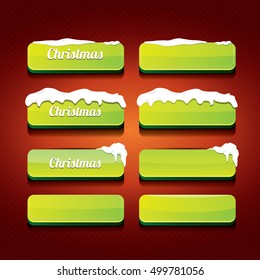 green Christmas web buttons set. glossy winter web buttons with snow and ice