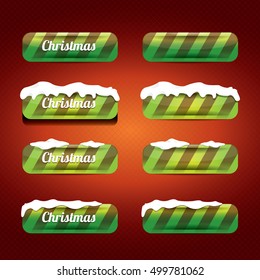 green Christmas web buttons set. glossy winter web buttons with snow and ice