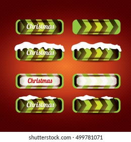 green Christmas web buttons set. glossy winter web buttons with snow and ice