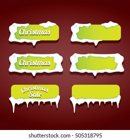 green Christmas web buttons set. glossy winter web buttons with snow and ice collection
