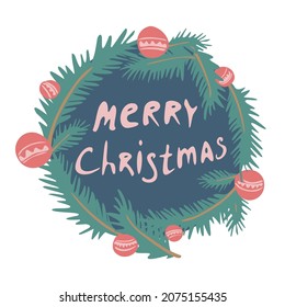 green Christmas wreath vector hand drawn illustration