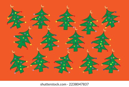 green christmast tree with orange background vector