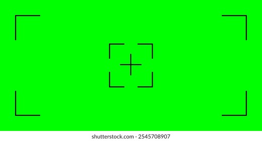 Fundo de chave de croma verde com marcas de cruz preta. Essencial para rastreamento de movimento e VFX na edição de filmes. Ilustração de vetor simplificada para integração perfeita.