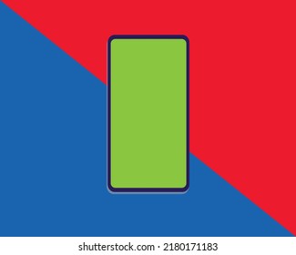 Llave de croma verde en el smartphone con fondo azul y rojo. Aplicación digital e internet de los conceptos de cosas
