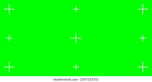 Green chromakey background with motion tracking markers. Vector flat illustration for adding VFX in movie post-production.
