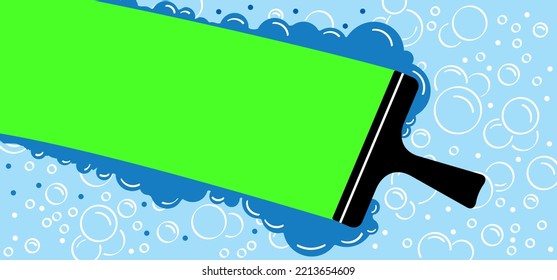 Green chromakey. window cleaning glass service, cleaning and maintenance. Windows cleanings tool. Cartoon washes, hygiene. Washing glass with a squeegee. Clean or cleanup tools. Green screen, video