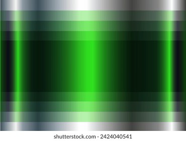 Fondo 3D de metal cromado verde, diseño metálico lustoso y brillante con patrón rayado, ilustración vectorial.