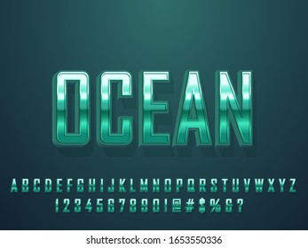 Green chrome metallic shining in the deep ocean text effect