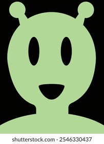 A green chubby alien, an alien smiling with black background, alien character illustration, suitable for social media and profile picture, also good for print material and T shirts and posters