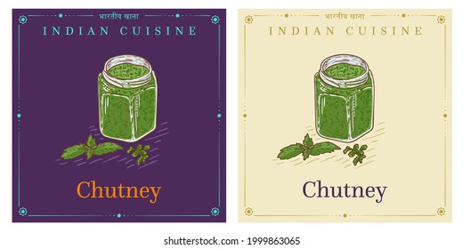 Green chutney sauce in jar made of chilies, cumin, coriander and mint