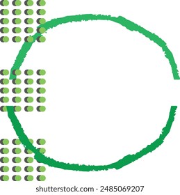 Green circle around green dots in a grid. Abstract geometric design suitable for web backgrounds, digital art projects, presentations.