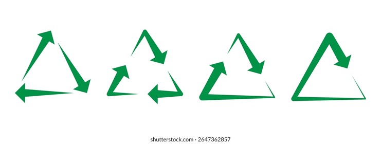 Setas circulares verdes. Símbolo de recarregar, atualizar, carregar, reciclar e repetir. Interconexão de conjunto de ícones de vetor de seta redonda. Ícone Reciclar, repetir, atualizar. Ilustração vetorial.