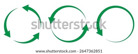 Green circle arrows. Symbol of reload, refresh, loading, recycle and repeat. Interconnecting round arrow vector icons set. Recycle, repeat, refresh icon. Vector illustration.