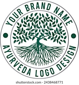 Green circle Ayurveda tree vector logo design for download.