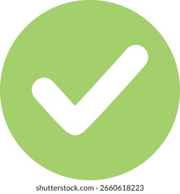 Fondo verde del círculo con la marca de verificación blanca, icono plano simple para las Aprobaciones y las confirmaciones.