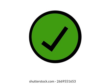 Círculo verde con el símbolo negro del icono de la marca de verificación para el éxito de la Aprobación