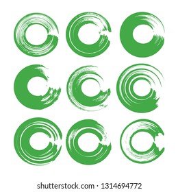 Green circle brushstrokes isolated on white background