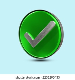 green circle check correct approve symbol icon 3d render design