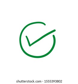 green circle Check mark icon with hand drawn doodle style vector