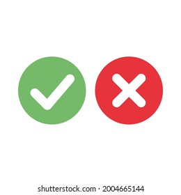 Green circle with check mark and red circle with cross sign. Approved and rejected symbol.