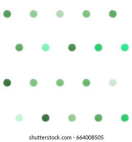 Green circle confetti with machine embroidery texture, stitch effect vector seamless pattern on dark background. Dotted textile, repeating fabric design. Polka dot simple endless pattern.