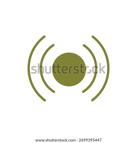A green circle is depicted with three curved lines emanating from it, resembling waves or signals. The design suggests concepts like connection, transmission, or broadcasting.