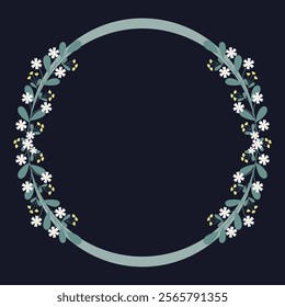 Green Circle Frame With Leaves And Yellow White Flowers