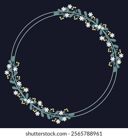 Green Circle Frame With Yellow White Flowers And Leaves