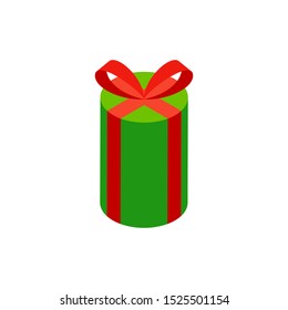 Green Circle Gift Box Isometric Object. Vector Illustration of Present Sign Isometry. 