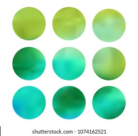 Green circle gradient set with modern abstract backgrounds. Organic fluid covers for calendar, brochure, invitation, cards. Template with round gradient set for screens and mobile app.