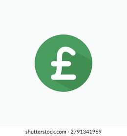 Green circle holds white pound symbol. Simple flat design suits digital interfaces. Minimalist style fits financial or economic visuals. Ideal for apps, websites, or presentations