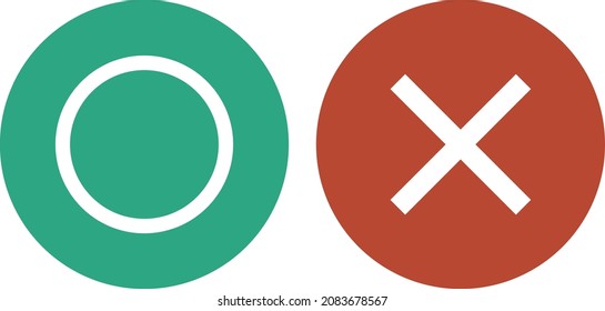 Un icono de círculo verde y un icono de marca roja. Un poco oscuro. Vectores.