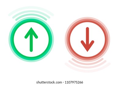 A green circle icon in the upper part and a red icon with an arrow down on a white background. In the middle of each icon there is white space.