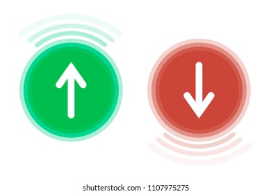 A green circle icon in the upper part and a red icon with an arrow down on a white background.