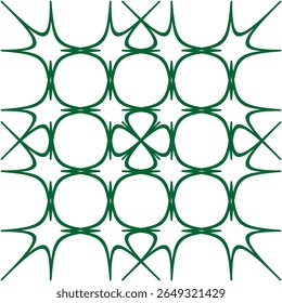 Green circle lattice. Interlocking ring pattern. Geometric Vector grid. Clean white backdrop.